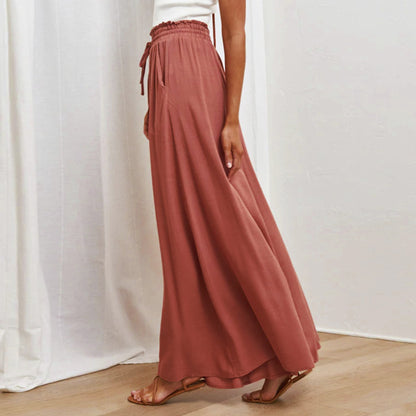 Summer Women Clothing Solid Color Elastic Waist Wide Leg Long Casual Pants Women Clothing