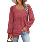 Women Autumn Winter Loose Casual Puff Sleeve Square Collar Long Sleeve T shirt