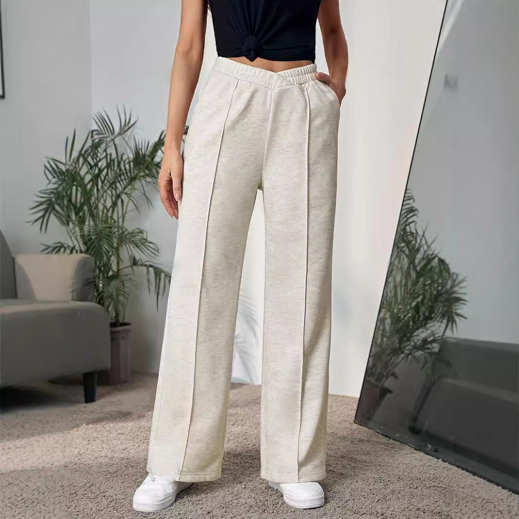 Autumn Sweatpants Split Straight Casual Sports Women Pants Draping Effect High Waist Wide Leg Pants