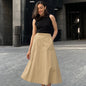 Khaki Cotton A Hem High Waist Office Skirt Autumn Women Clothing Long Skirt