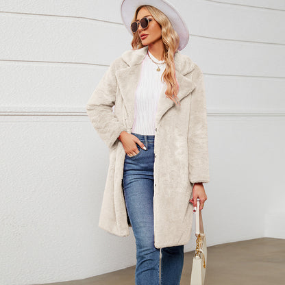 Casual Collar Faux Fur Coat Plush Long Coat Autumn Winter Coat