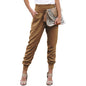 Solid Color Women High Waist Cropped Pants Hem Slit Casual Pants