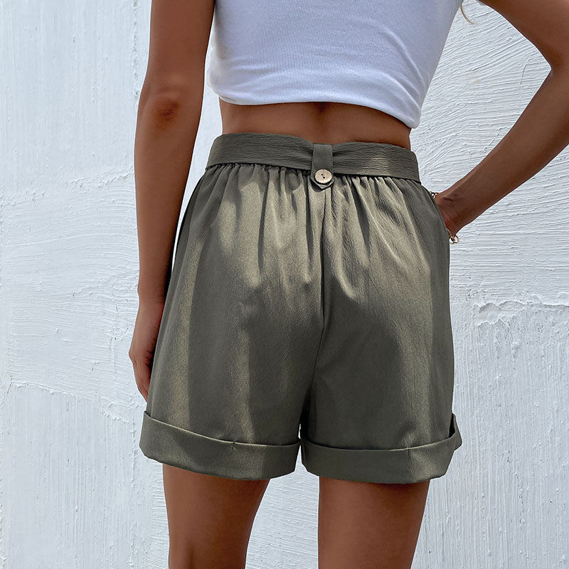 Women Wear Summer Casual Green Shorts for Women With Belt