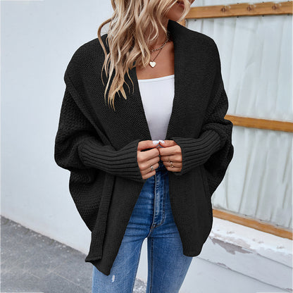 Autumn Winter Women Knitted Sweater Solid Color Batwing Sleeve Sweater Cardigan Coat Women