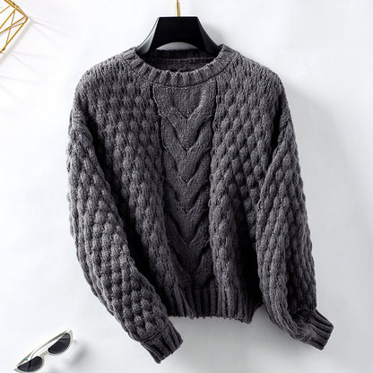 Autumn Winter Hollow Out Cutout Twisted Eight Pullover Sweater Women Loose round Neck Retro Sweater