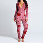 Jumpsuit Printed Button Functional Button Flip Adult Pajamas