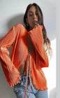 Spring Summer New Popular Fashion Sexy Cardigan Tie-Neck Flared Sleeves Shirt
