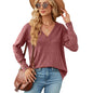 Autumn Winter Solid Color V neck Loose Long Sleeve Button T shirt Top Women Clothing