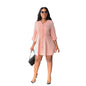 Loose V neck Casual Solid Color Mid Length Long Sleeve Shirt Dress