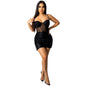 Solid Color Sequ Women Sexy Spaghetti Straps Corset See through Dress