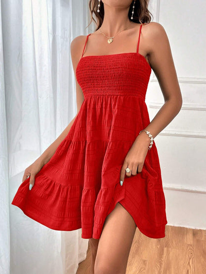 Women Clothing Summer off Neck Camisole Solid Color All Matching Texture Dress