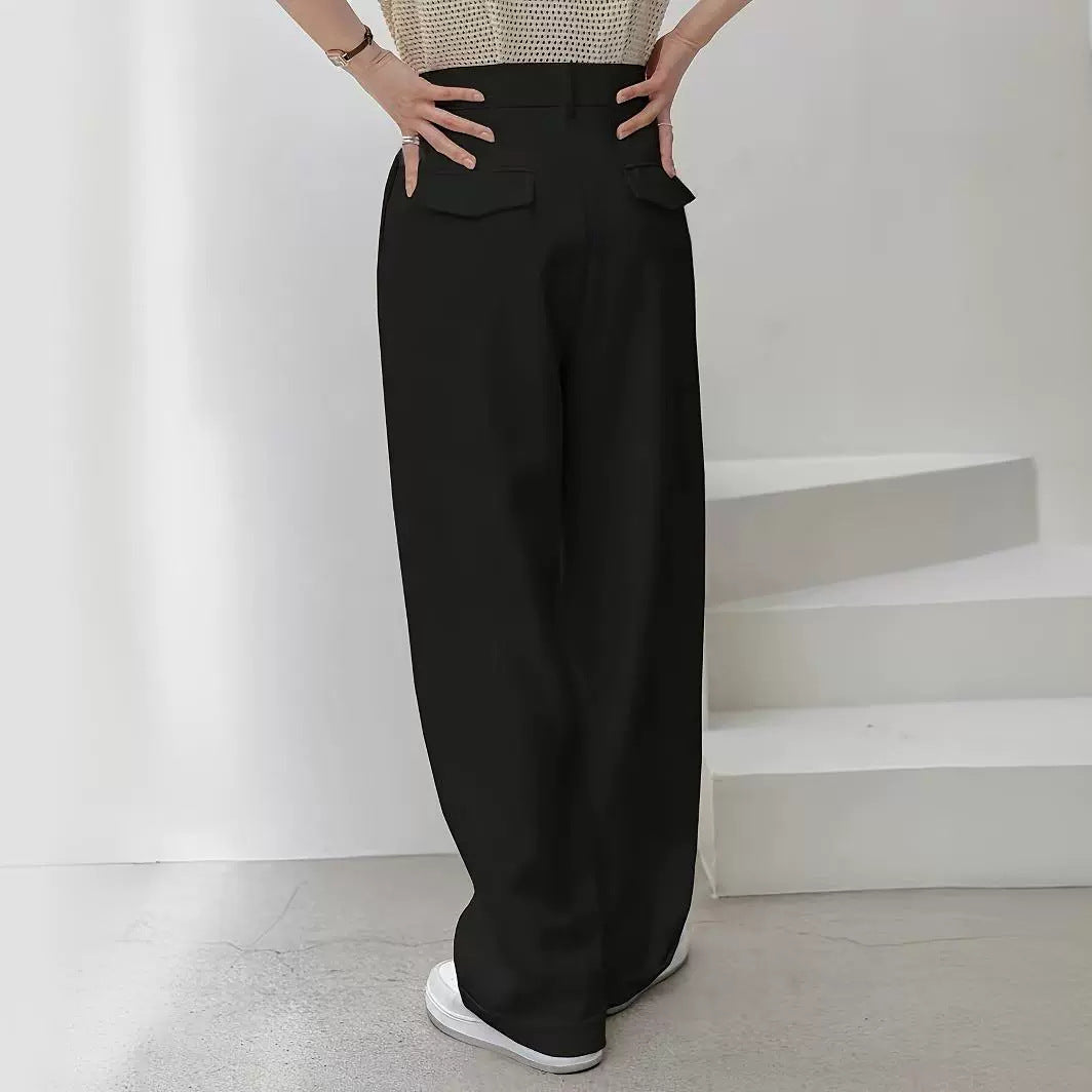 Popular Office Elegant High Waist Wide Leg Straight Casual Pants No Belt