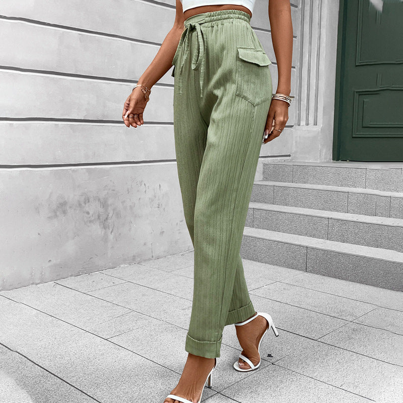 Pants Autumn Trousers Pleated Casual Pocket Trousers with an Elasticated Waist