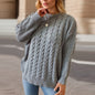 Autumn Winter Retro Solid Color Round Neck Long Sleeve Knitted Thick Needle Twist Pullover Loose Sweater