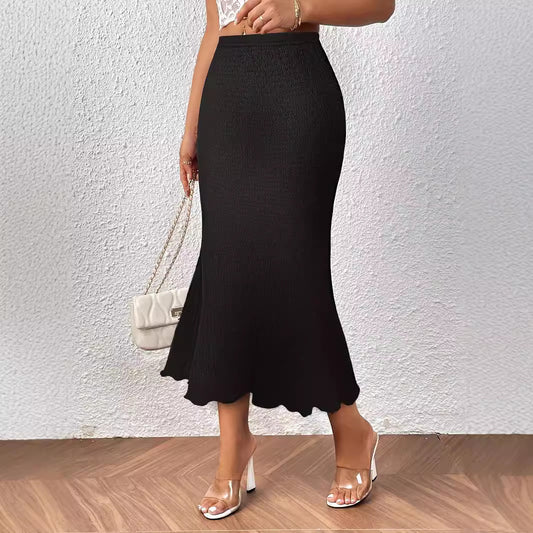 Skirt Women Clothing Elegant Knitted Jacquard Elastic Hip Fishtail Skirt Long Skirt