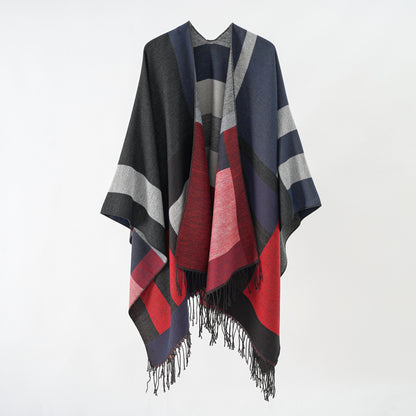 Autumn Winter Wild Keeping Warm Dual Purpose Tassel Plaid Shawl Cape Air Conditioned Room Blanket