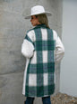 Autumn Winter Polo Collar Single-Breasted Stitching Loose Women Long Plaid Shacket Coat