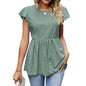 Summer Pullover Hollow Out Loose Ruffled Sleeve T shirt Women