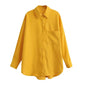 Yellow Shirt Korean Women Clothing Autumn Casual Loose Long Sleeve Corduroy