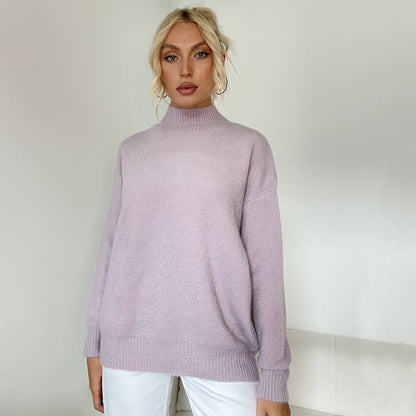 Women Clothing Classic Solid Color Top Loose Casual Sweater