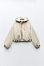 Preppy Loose Hooded Pleated Suede Texture Effect Short Jacket