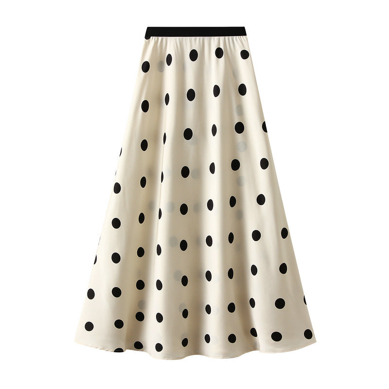 Summer Acetate Polka Dot Skirt Women French Vintage Satin A line Skirt Fishtail