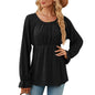 Autumn Winter Solid Color round Neck Waist Trimming Loose Long Sleeved T shirt Top Women