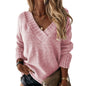 Women Clothes Autumn Winter Solid Color V-neck Knitted Pullover Women Sweater