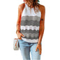 Top Women Summer New Arrival Acrylic Cotton Color Contrast Patchwork Knitted Wool Vest