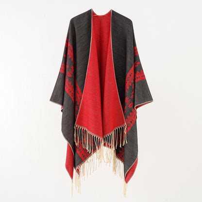 Double Sided Cape Shawl Outer Wear Women Autumn Winter Office Scarf Simple Large Cape Coat