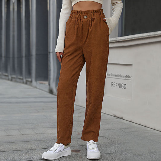 Women Wear Autumn Casual Solid Color Corduroy Pants