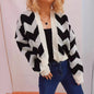 Japanese Korean Early Spring Wave Striped Contrast Color Long Sleeves Drop Shoulder Sweater Short Sweater Cardigan