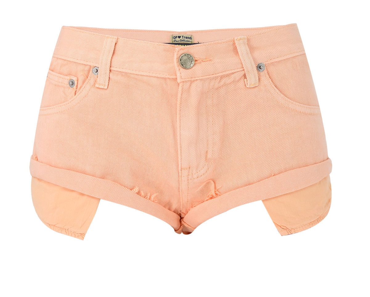 Women Clothing Low Waist Denim Shorts Decadent Loose Non-Elastic Curling Exposure Pocket Beach Pants Macaron Pink