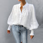 French Small Stand Collar Puff Sleeve Cotton Linen Women Shirt Spring Tops