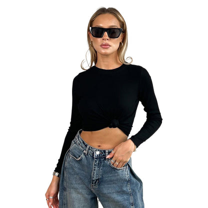 Spring Summer Solid Color Round Neck Long Sleeve Slim Women Women Sweater