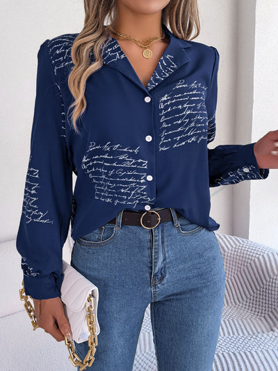 Autumn Winter Casual All Match Letters Suit Collar Long Sleeve Shirt Women Clothing