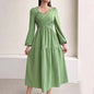 Women Clothing Elegant Youthful Looking Dress Autumn Winter Little Fresh V neck Green Midi Dress