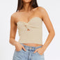 Women Popular Solid Color Criss Cross Knitted Tube Top Vest Dehaired Angora Woolen Top