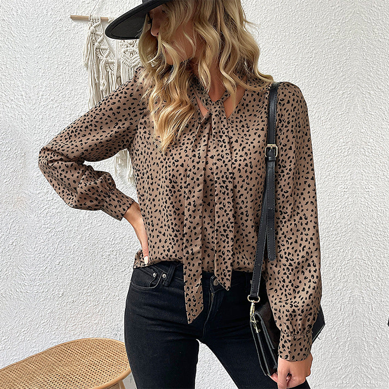 Autumn Women Clothing Long Sleeve Leopard-Print Shirt Women