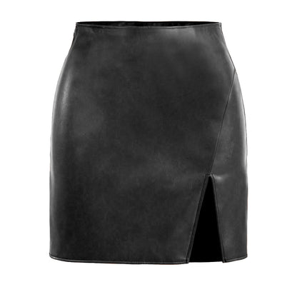 Sexy Women Clothing High Waist Package Hip with A Zipper Short Skirt Boutique Faux Leather Skirt