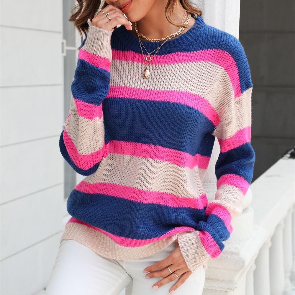 Autumn Winter Sweater Stitching Wide Striped Pullover Base Knitwear Sweater