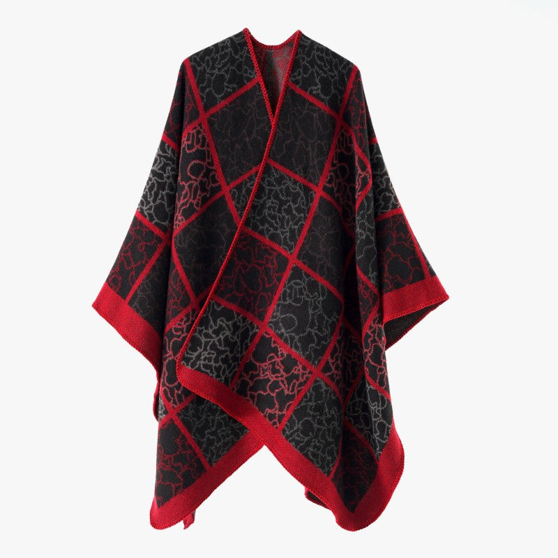 Premium Shawl All Matching Thickened Wool Plush Cloak Gingham Check Warm Shawl