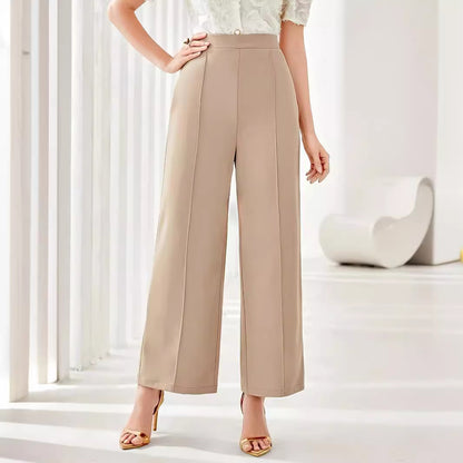 Popular Office Elegant High Waist Wide Leg Straight Casual Pants