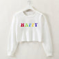 Women Clothing Autumn Winter Internet Celebrity Happy Letter Graphic Printed round Neck Loose Short Long Sleeve Sweater