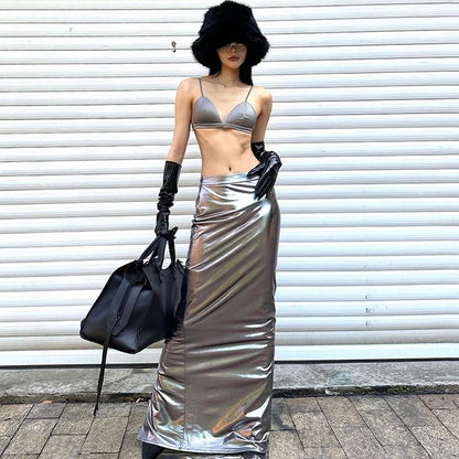 Summer Women Low Waist Metallic Color Simple Sexy Sheath Women Skirt