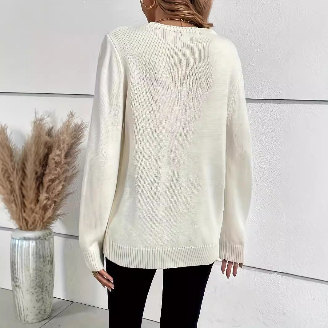 Autumn Winter Wear Cute Dragonfly Pattern round Neck Pullover