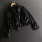 Autumn Women Faux Leather Coat Motorcycle Pointed Collared Leather Jacket Coat