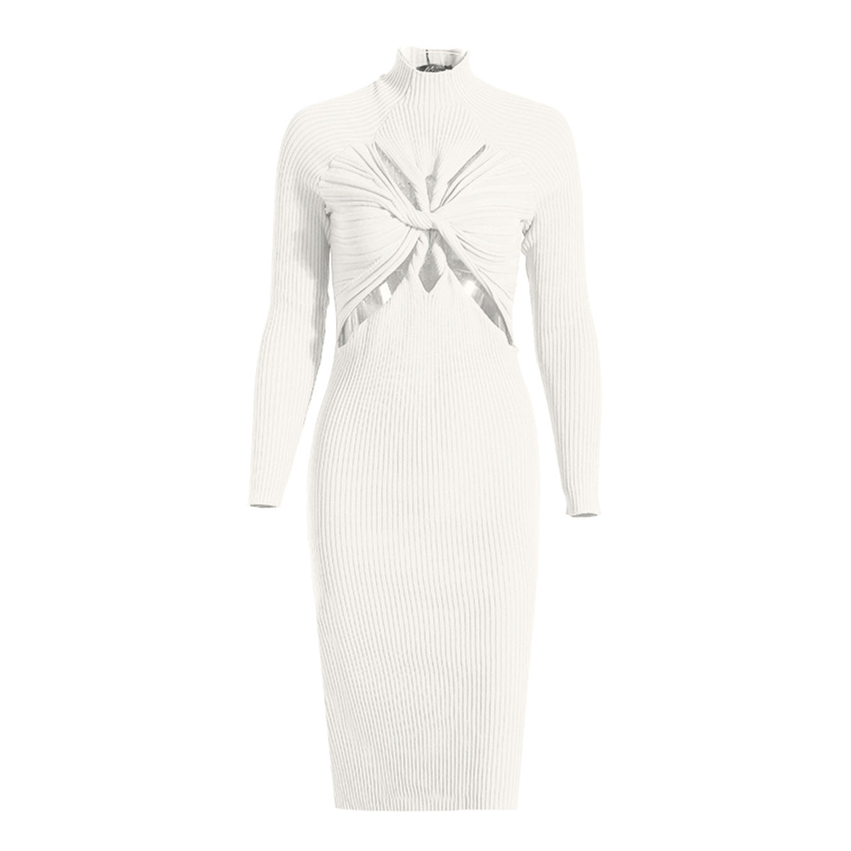 Design Sexy  Cutout Twisted Knitted Dress Autumn Half Turtleneck Slim Fit Slimming Long Sleeves Dress