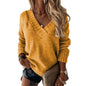 Women Clothes Autumn Winter Solid Color V-neck Knitted Pullover Women Sweater