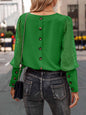 Fall Winter Solid Color round Neck Button Long Sleeve Blouse Top